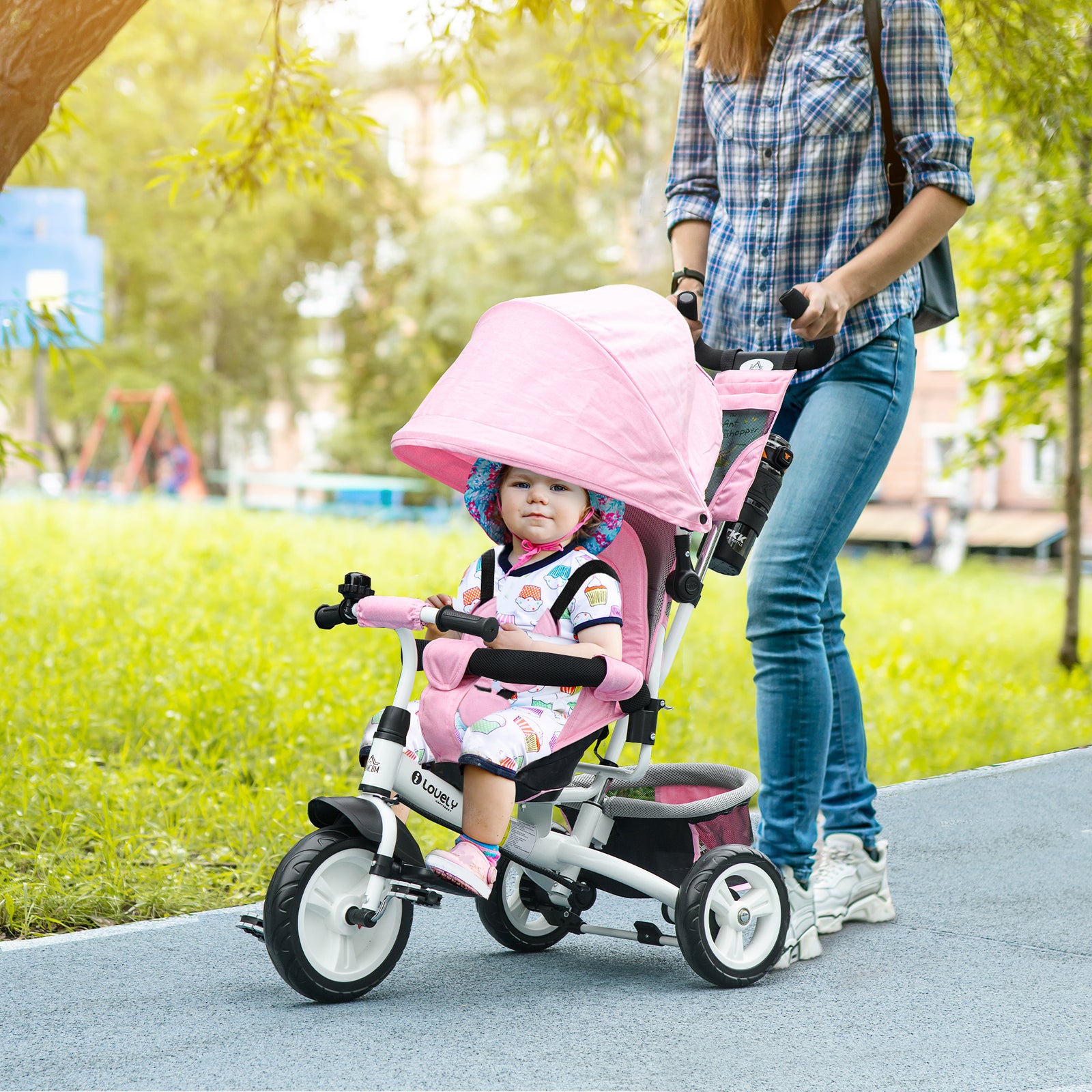 6 In 1 Kids Trike, Stroller With Parent Handle | Pink