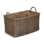 Wicker Antique Wash Rectangular Hessian Lined Basket | Small | Brown