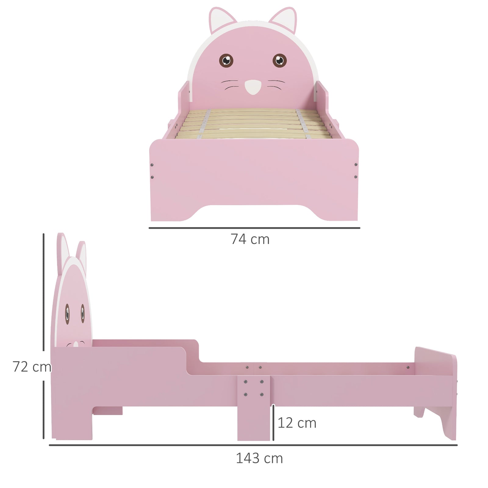 Toddler Bed Frame Cat Design Bed With Guardrails 143l X 74w X 72hcm - Pink | Pink