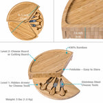 BlauKe Bamboo Cheese Board And Cheese Tool Set - 37cm Round Charcuterie Board With Slide-out Drawer - Wooden Cheese Board Gift Set