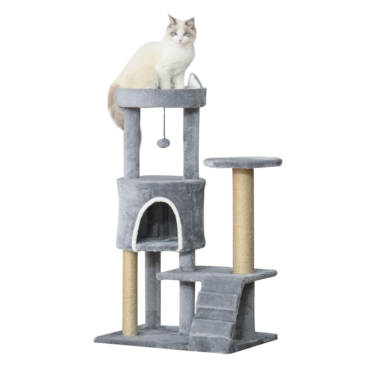 100cm Cat Tree With Climbing Ladder Scratching Post Ball, Light Grey