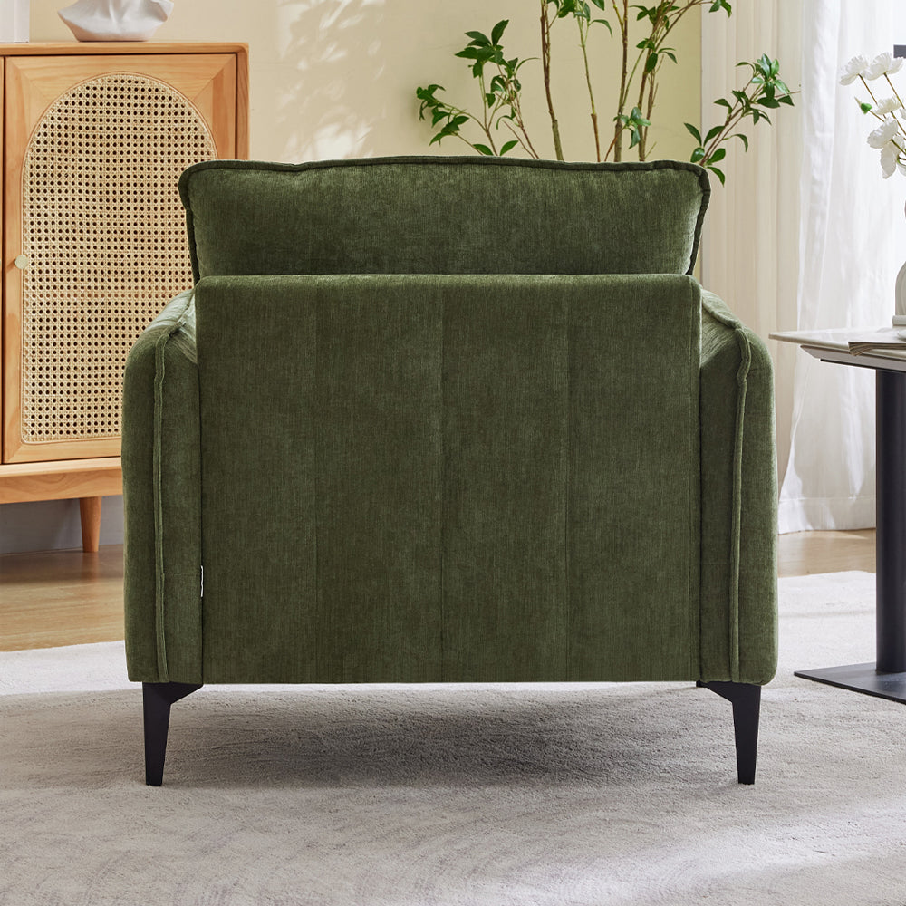 Modern Chenille Upholstered Armchair – Green Single Sofa With Cushions & Sturdy Legs