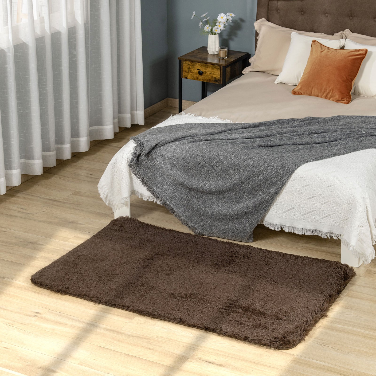 Brown Fluffy Area Rug Shaggy Carpet 90x150cm
