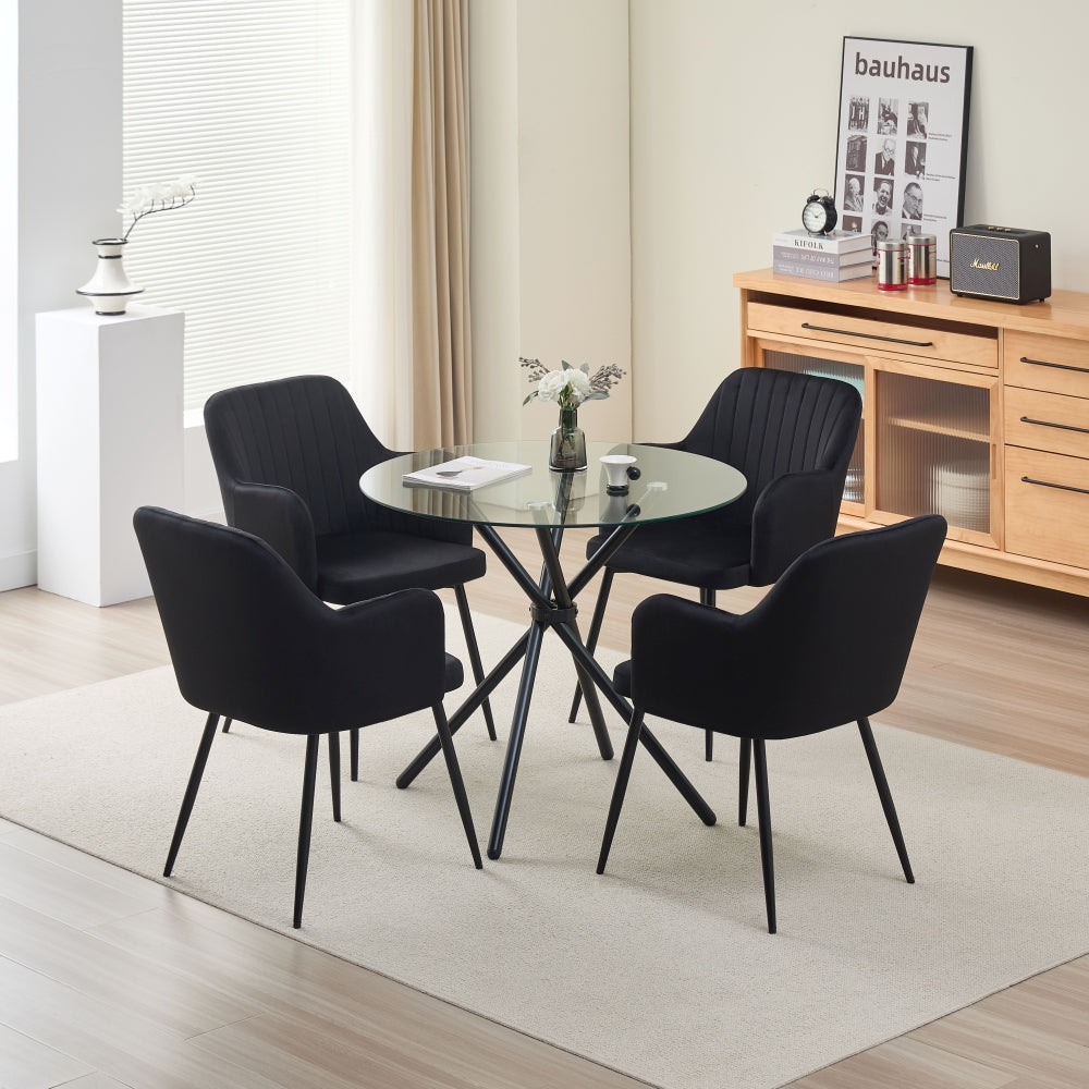 Stylish New York Dining Table Set With 4 Charlotte Velvet Chairs | Black