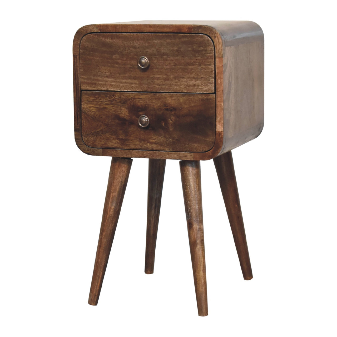 Solid Wood Mini Curved Grey Washed Bedside