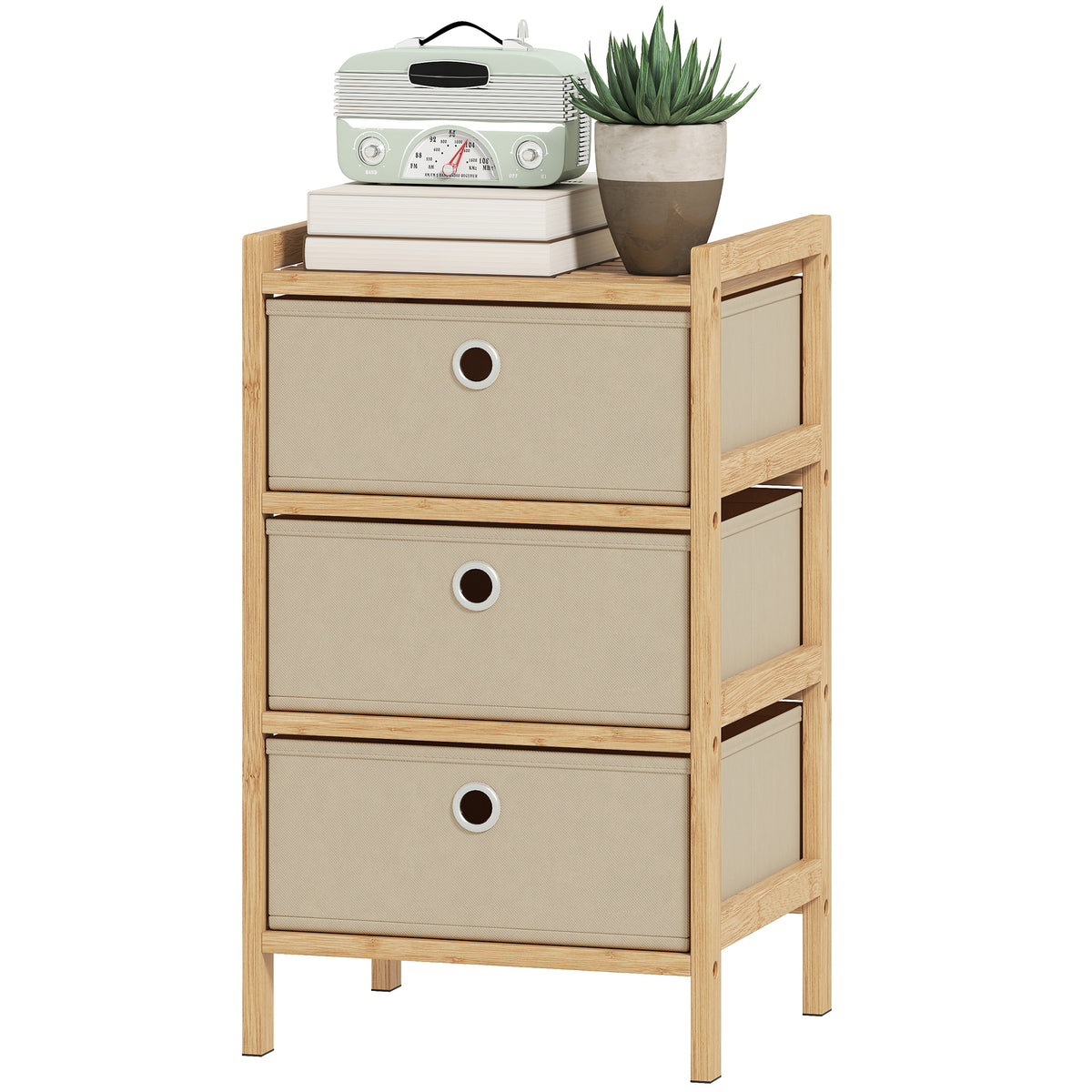 HOMCOM Chest Of Drawers, 3 Drawers Dresser With Bamboo Frame