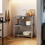 75cm W X 40cm D X 80cm H Bathroomdeco Stainless Steel One Compartment Sink With Shelves And Drainboard