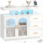 High Gloss Sideboard With Led Lights, Power Outlets, Drawers | White