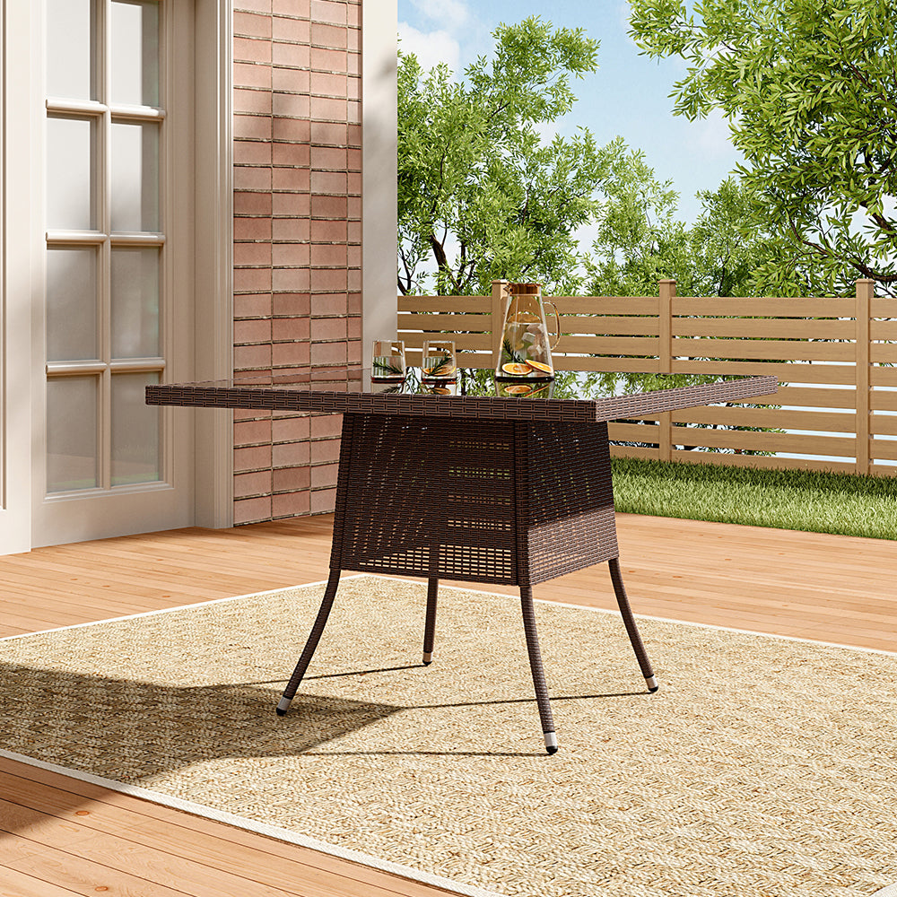 Square Garden Wicker Tempered Glass Table With Parasol Hole - 105cm X 72cm H | One Size | Brown