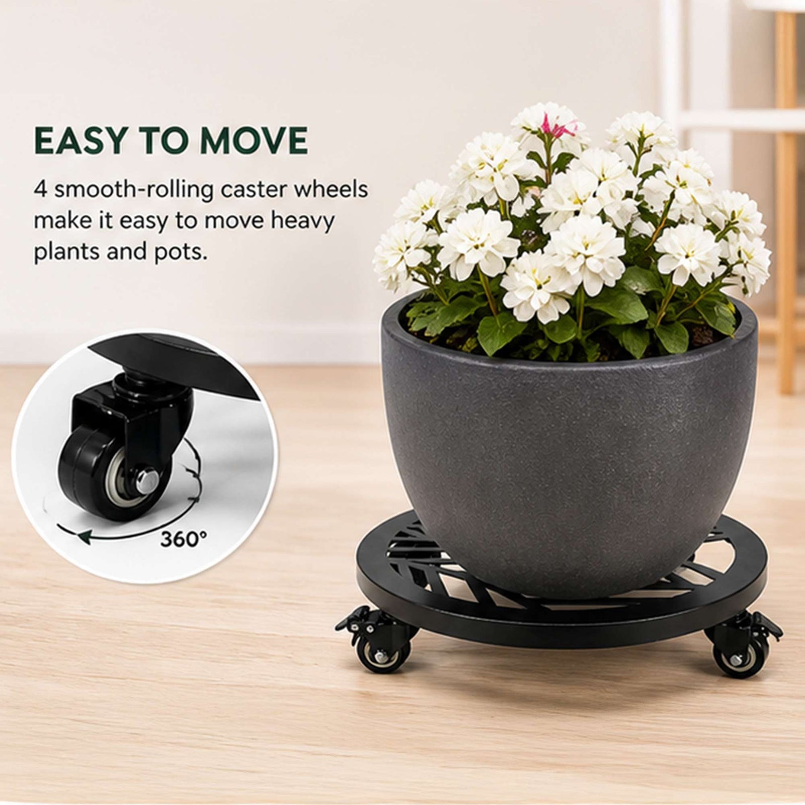 Metal Piot Caddy Stand With Lockable Wheels - Pack Of 2 | 25cm | Black