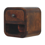Solid Wood Extra Mini Curved Chestnut Bedside With Open Slot