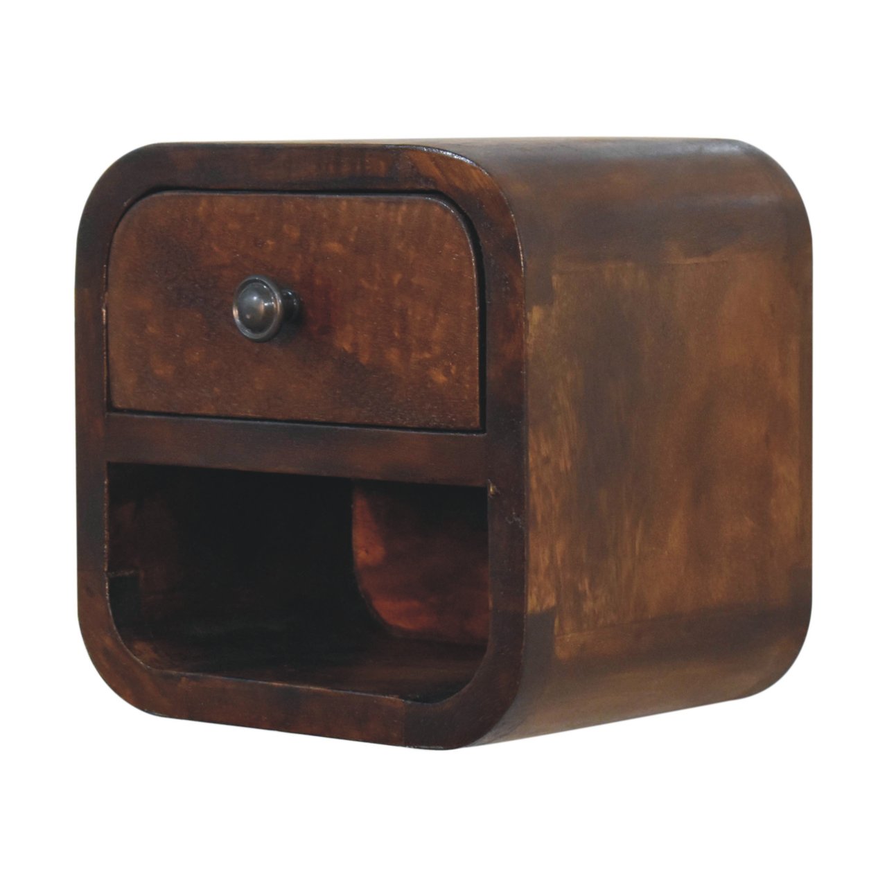 Solid Wood Extra Mini Curved Chestnut Bedside With Open Slot