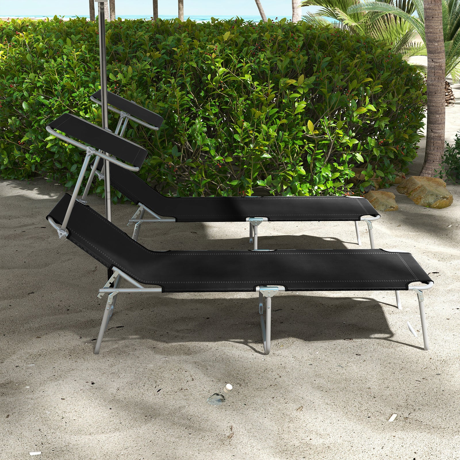 Black Foldable Sun Lounger Set Of 2