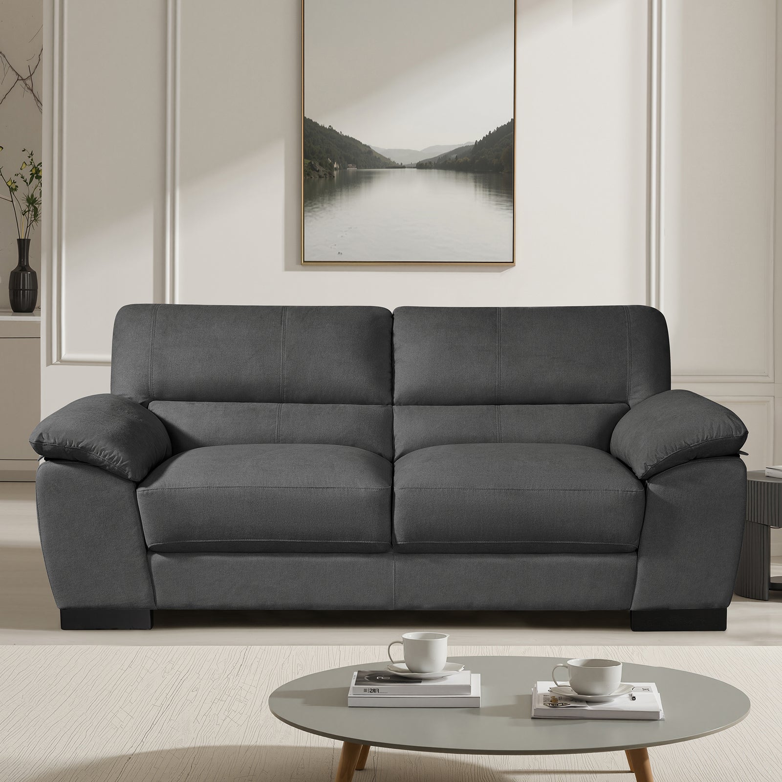 Mellette Soft Fabric 3 Seat Sofa | Charcoal Grey
