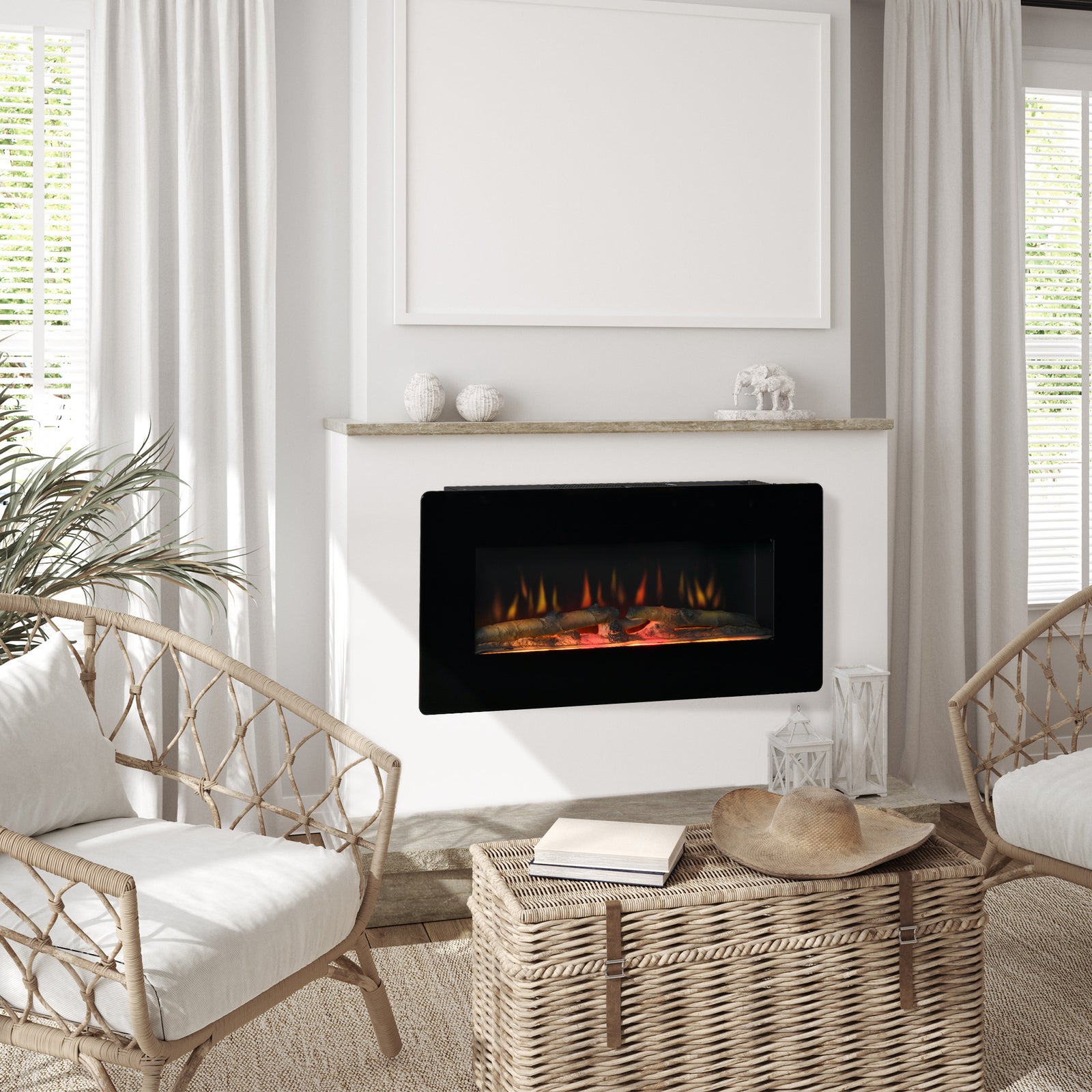 Electric Fireplace Heater Wall Mount With Flame Effect