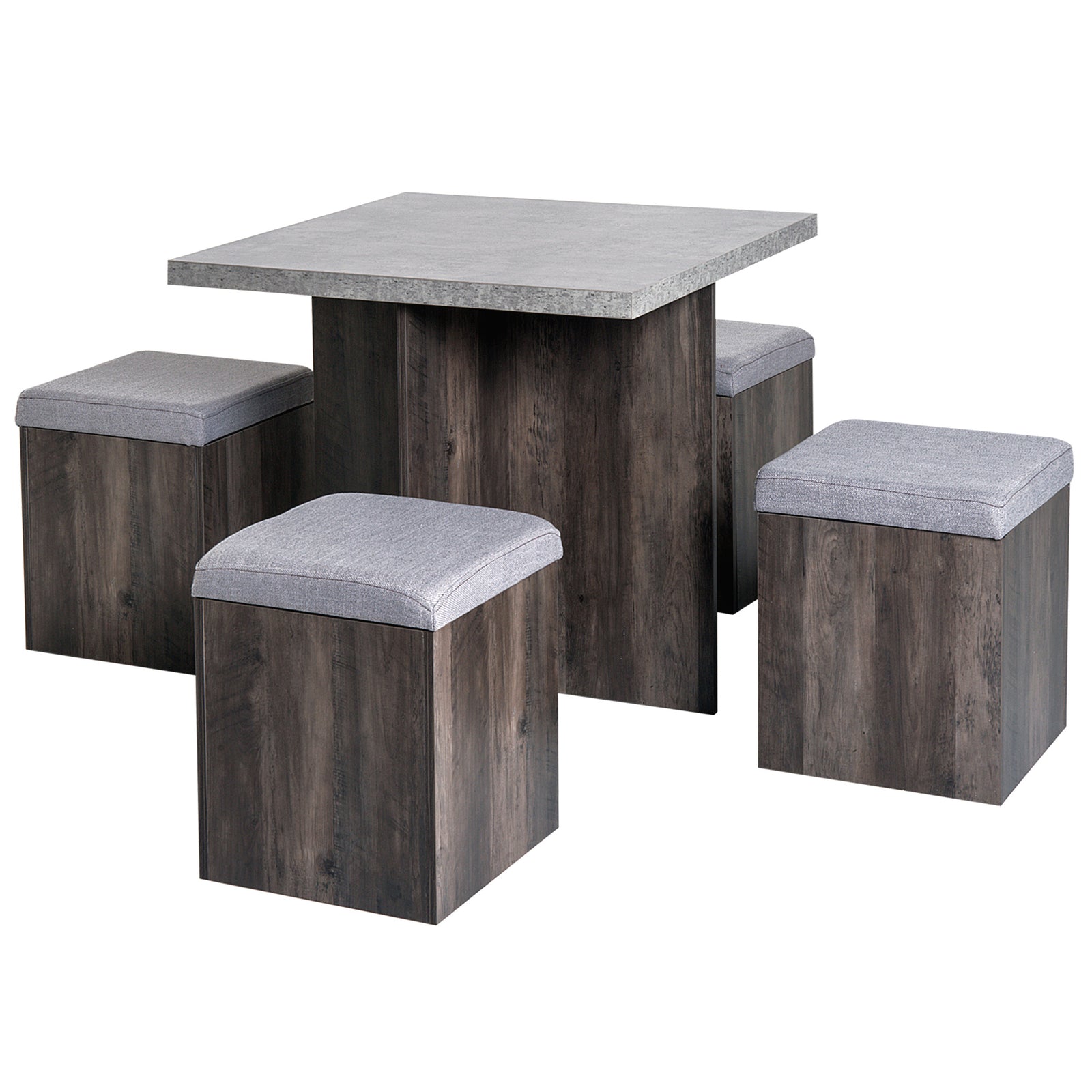 5 Pc Dining Set, Storage, Cushioned Ottomans