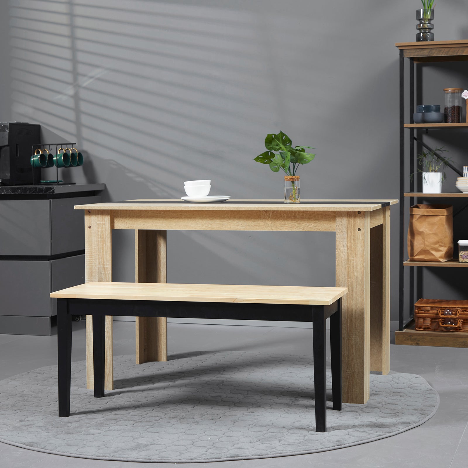 Wood Dining Bench Wooden Bench For 2 People, Black