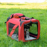 60cm Foldable Pet Carrier, Soft Side Pet Travel Crate W/ Mat, Red