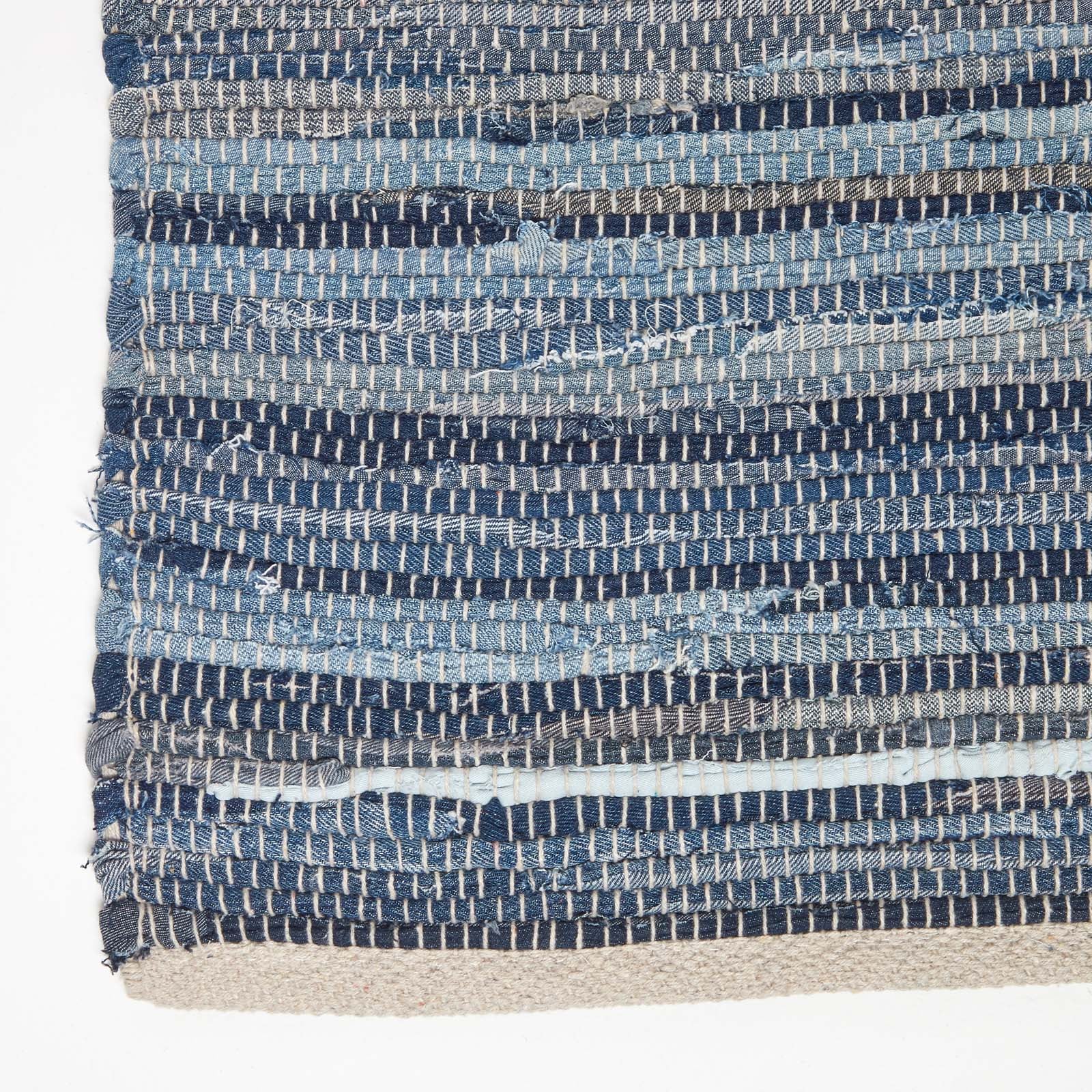 Blue Denim Handwoven Striped Chindi Rug | 150cm x 95cm | Blue