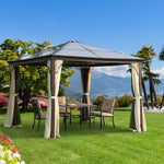 Hardtop Gazebo Canopy With Mosquito Netting And Curtains | Medium | Beige