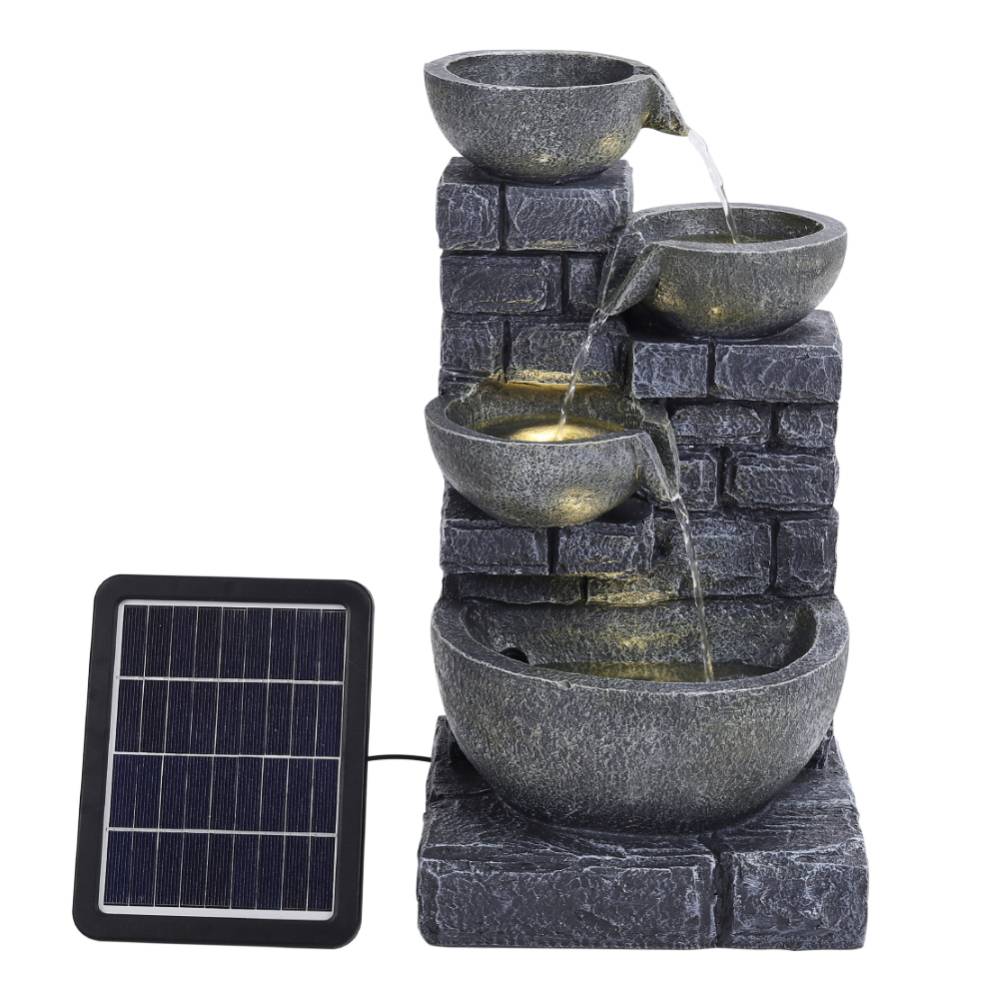 Rustic Solar Water Fountain With Led Lights