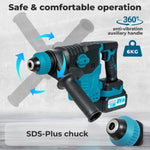 21v Cordless Rotary Hammer Drill Sds Plus Concrete Impact Drill Tool | Blue