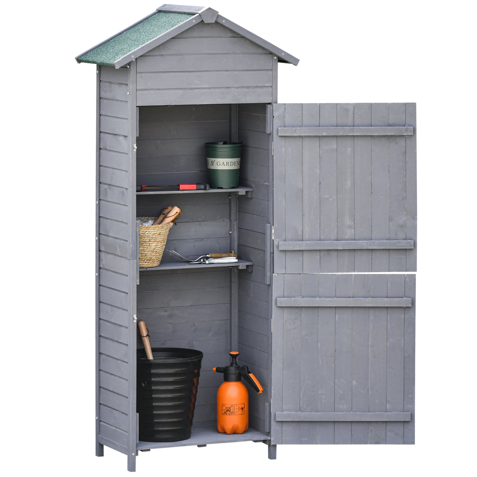 Wood Garden Storage Shed Tool Cabinet With Felt Roof | Dark Gray