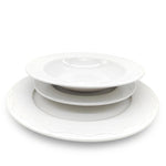 Soup Bowl Pasta Plate Porcelain White Embossed Floral Rim | Set of 6 | White