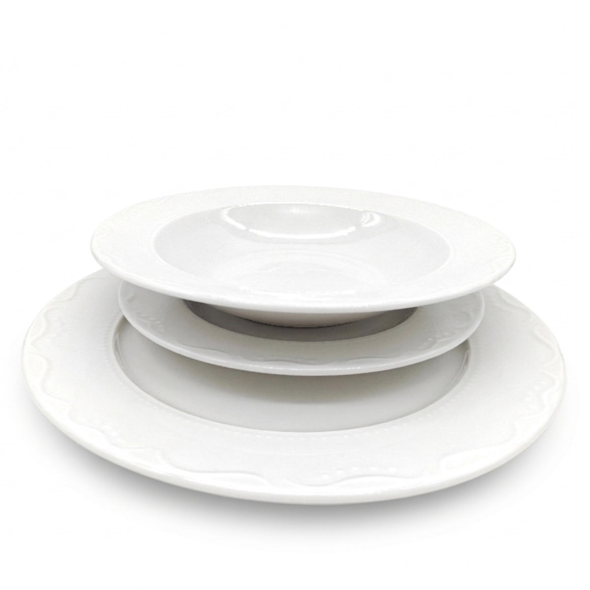 Soup Bowl Pasta Plate Porcelain White Embossed Floral Rim | Set of 6 | White