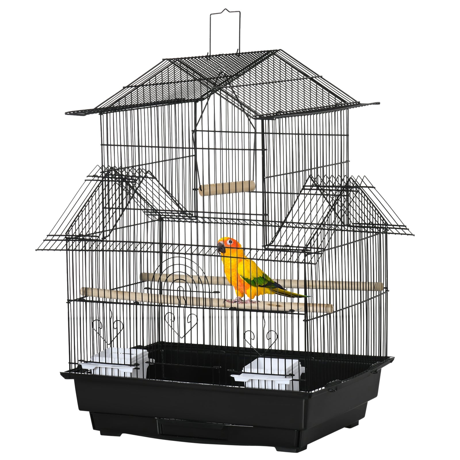 Metal Bird Cage Small W/ Perch Food Container Handle For Finch Canary