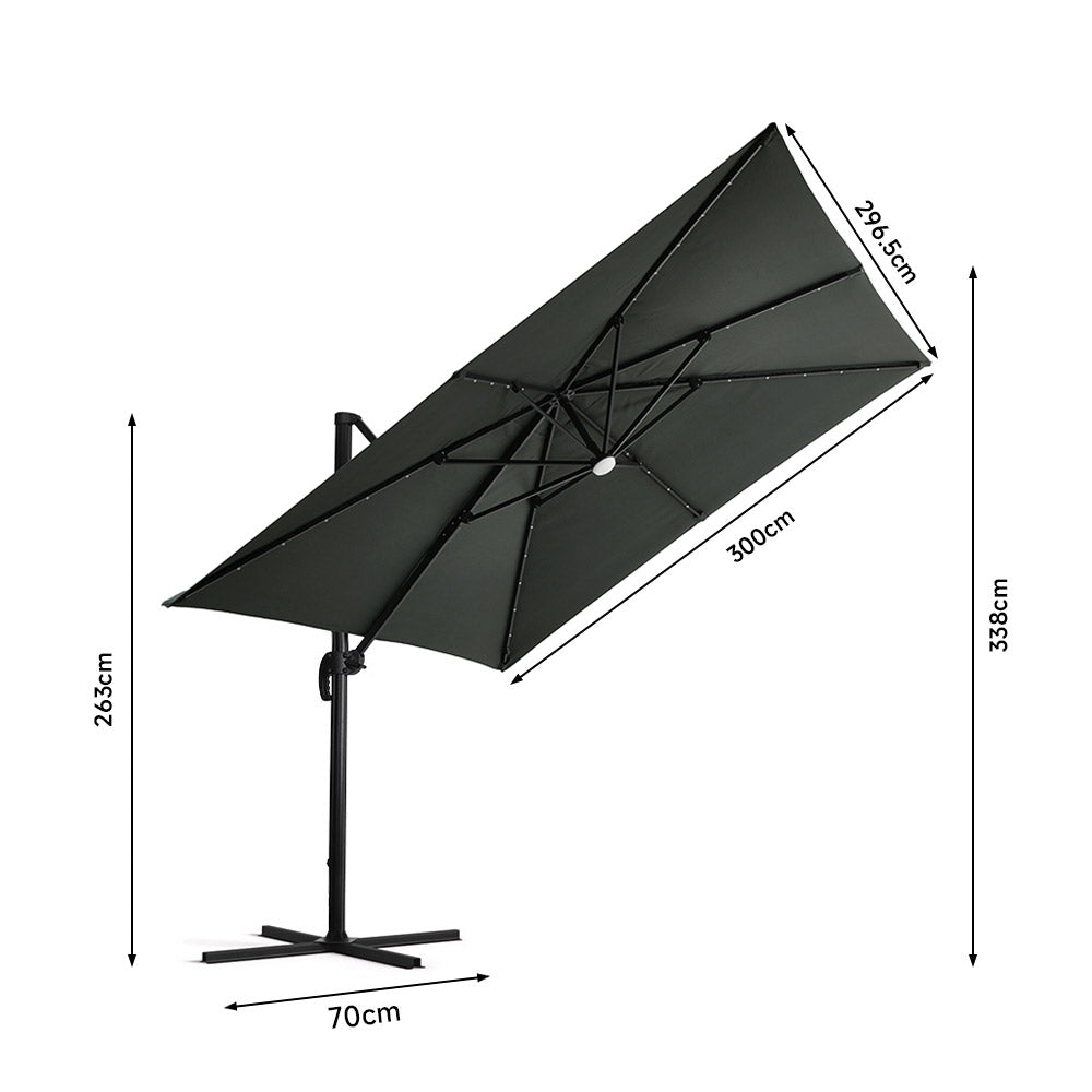 Square Cantilever Parasol With Solar-powered Led Lights | One Size | Dark Grey