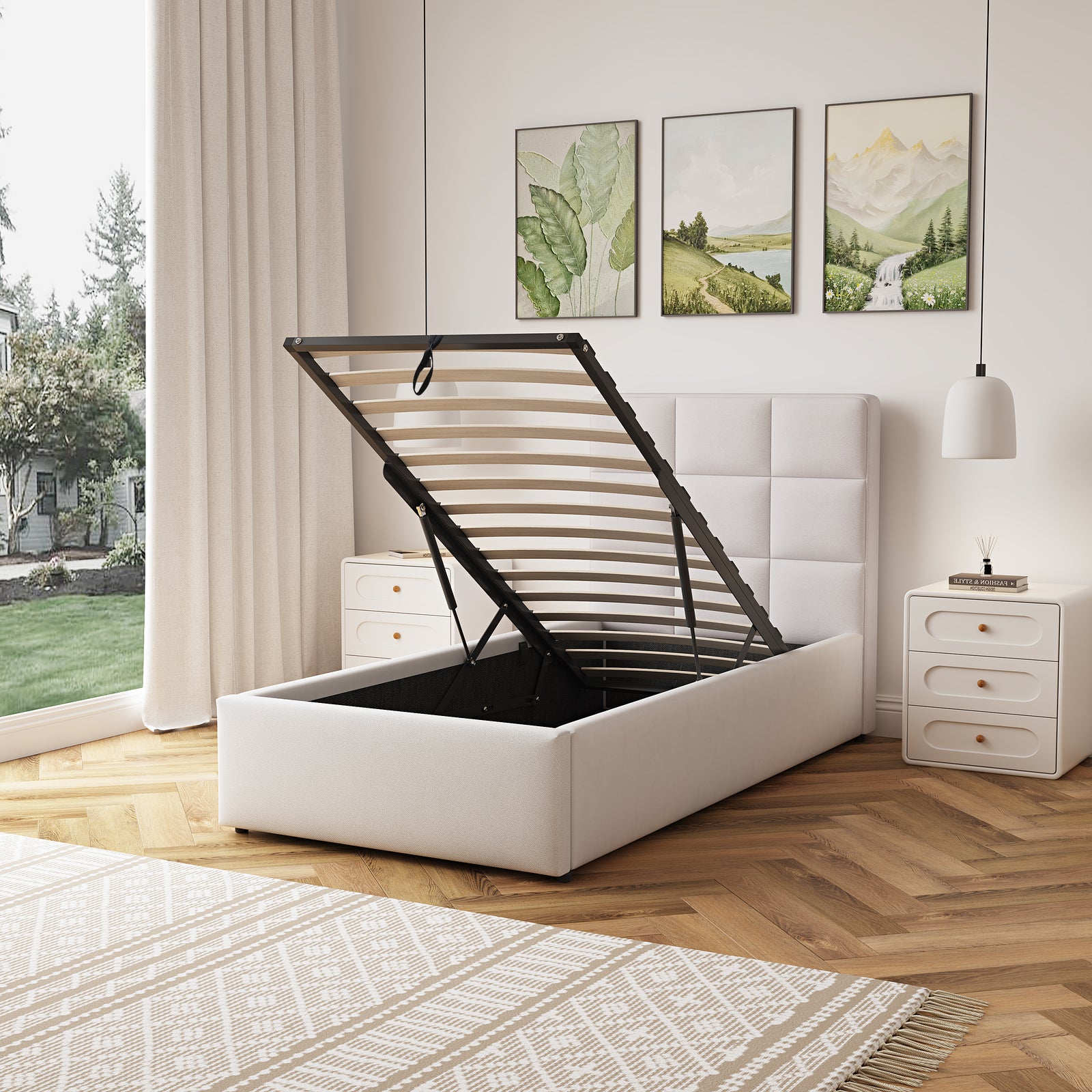 Richwood Fabric Ottoman Bed Frame | Single | Beige