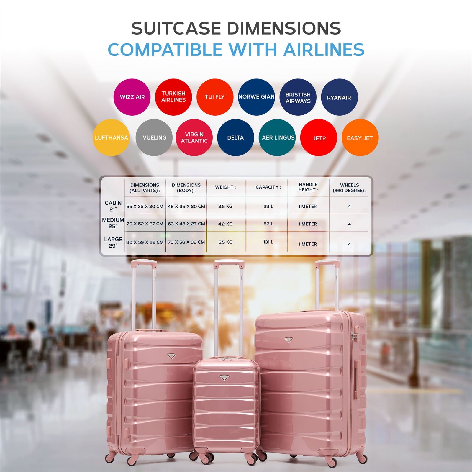 29" Large Suitcase Check-in Hold Luggage Hard Shell 4 Wheels Tsa Lock | Large | Rose Gold