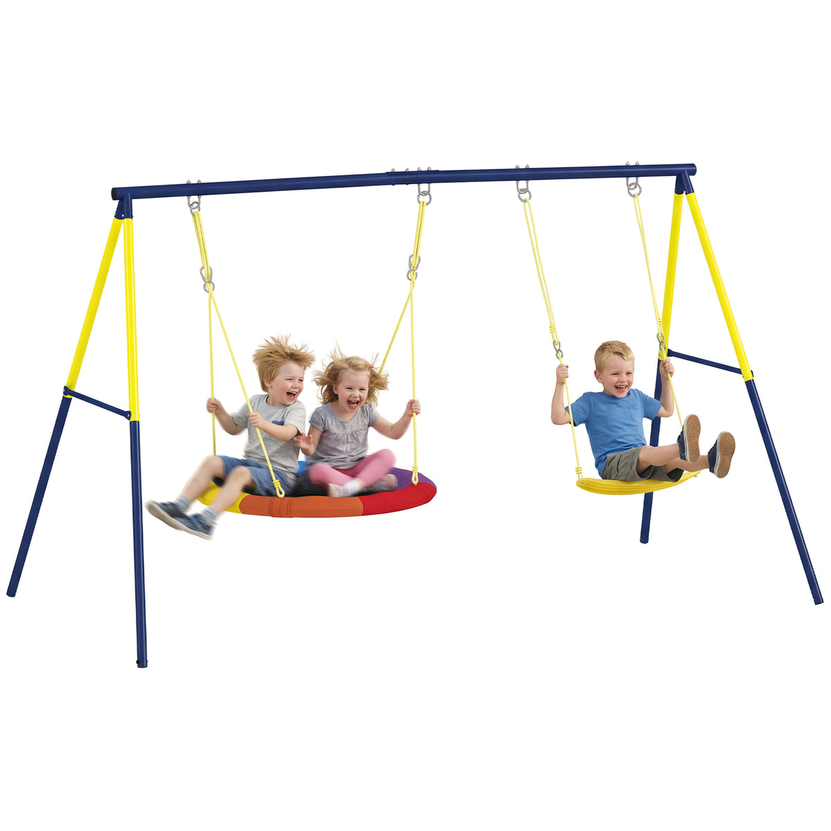 AIYAPLAY Kids Swing Set With Double Swings, Metal Frame, 150kg Capacity