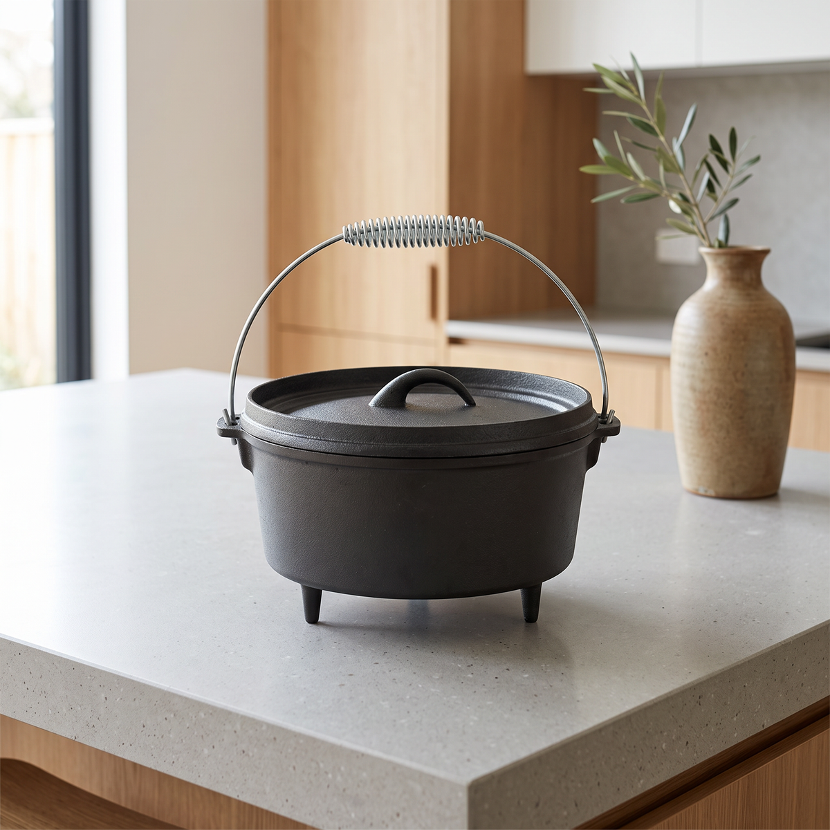 Breeins 3-legged Cast Iron Dutch Oven With Spring Handle