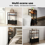 Levede Side End Table Industrial 3 Tier Wooden Oxford Storage Basket Living Room