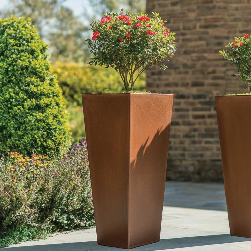 Zinc Galvanised Tall Flared Tapered Square Planter | 40cm x 40cm x 90cm | Copper