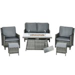 Rattan Set W/ Armchairs Sofa Footstools Fire Pit Table
