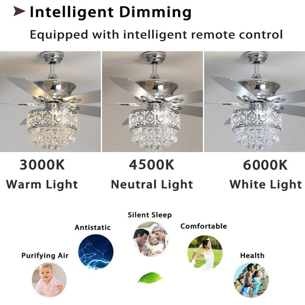 52 Inch Modern Ceiling Fan With 5 Blades With 3-color Dimming Remote Control