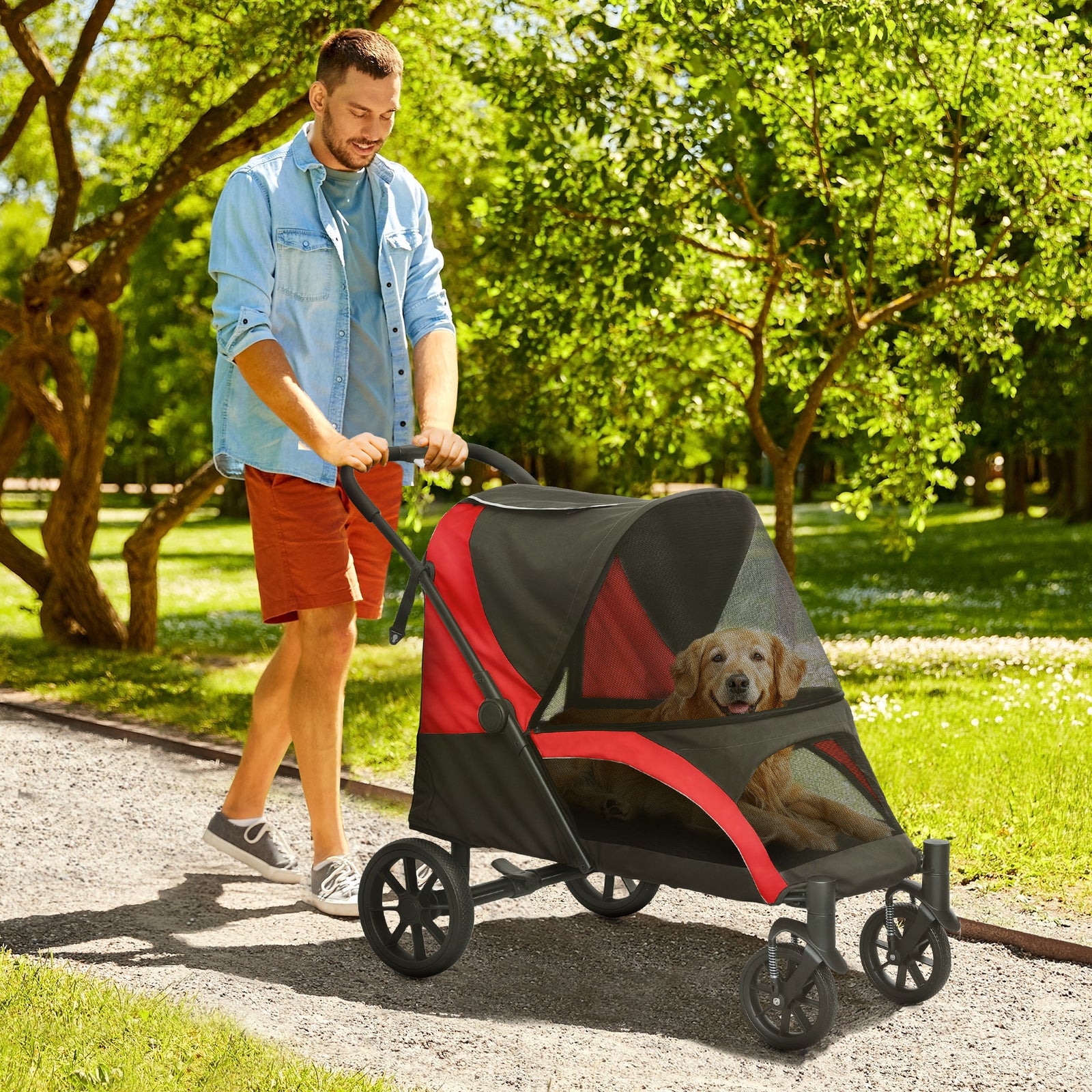 Easy Folding Pet Stroller For Large Dogs | Black