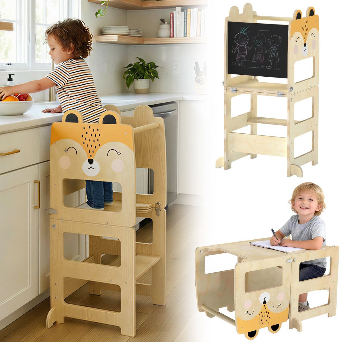 AIYAPLAY Toddler Step Stool With Chalkboard For Kitchen Counter