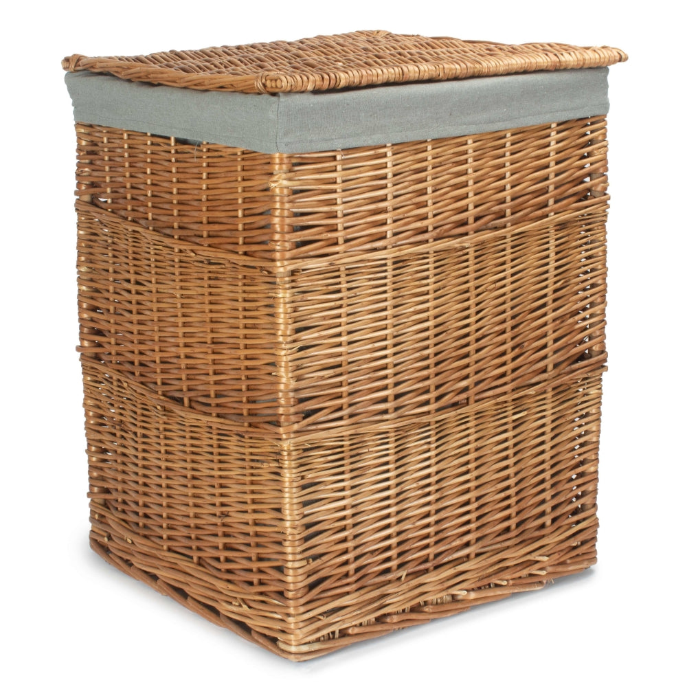 Light Steamed Square Laundry Basket With Grey Sage Lining | Set-of-2
