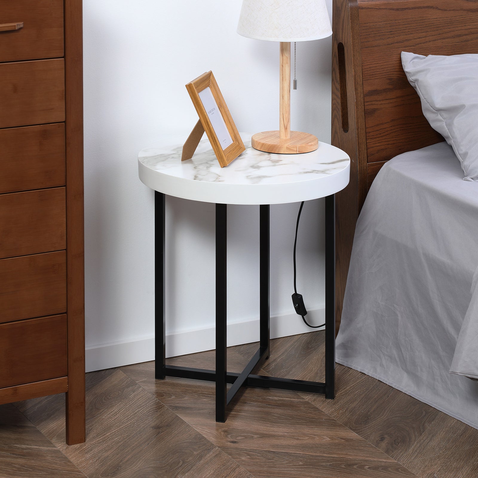 Round End Table, Metal Legs, Bedside/sofa Side
