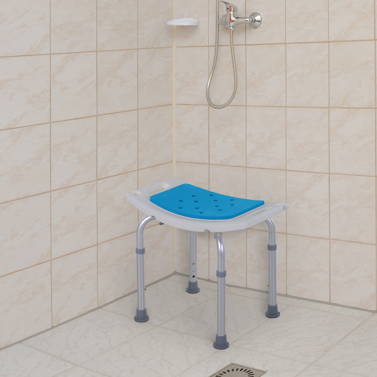 Adjust Aluminium Bath Stool Non-slip With Shower Hole | One Size | Blue