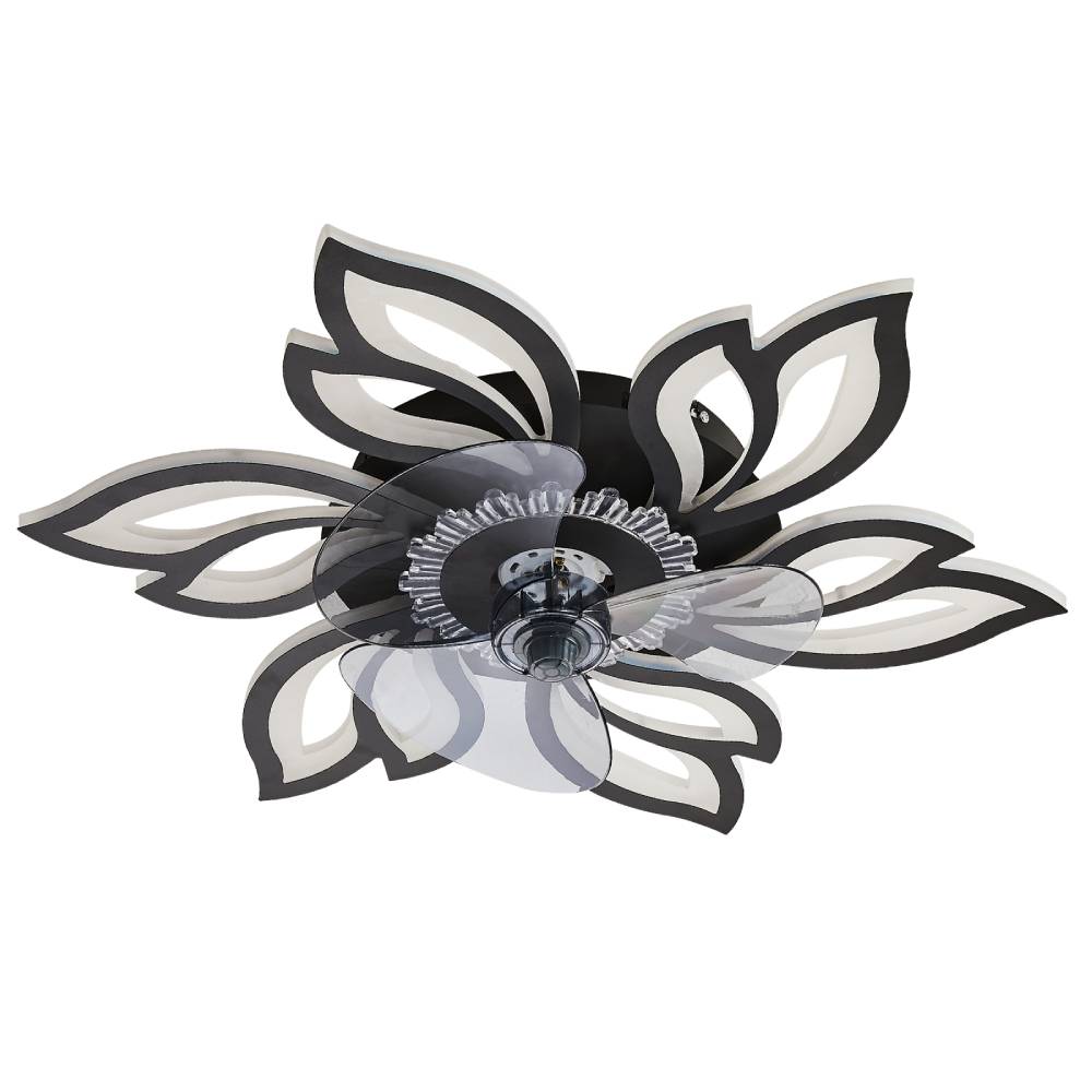 Pointed Petal Ceiling Fan Light 65cm Led With 3-color Dimming, Reversible Silent Dc Motor, 6-speed, Sleep Timer, 2.4g App & Remote Control | Black