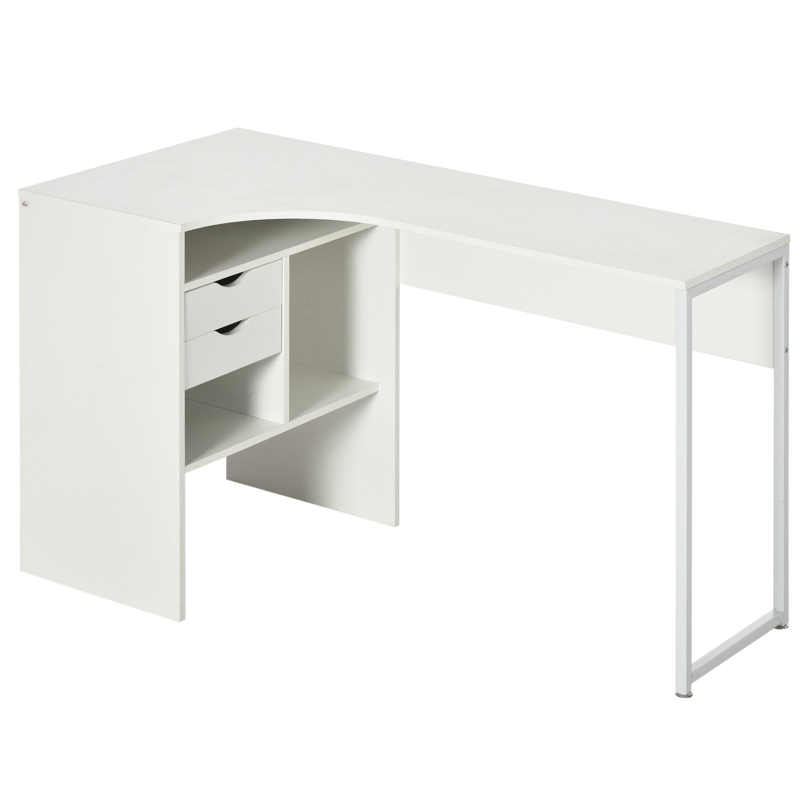 L-shaped Corner Computer Desk Study Table W/ Storage Shelf | White
