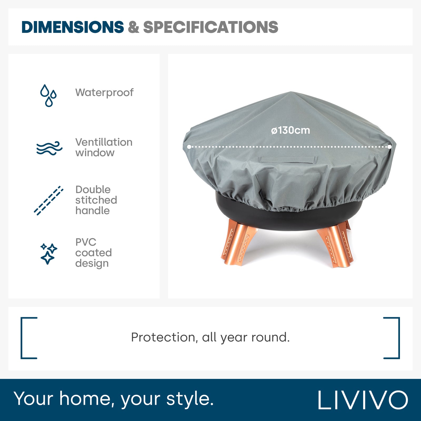Round Fire Pit Cover - Grey