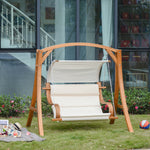 Wooden Porch A-frame Swing Chair W/ Canopy And Cushion