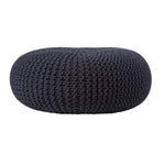 HOMESCAPES Black Large Round Cotton Knitted Pouffe Footstool