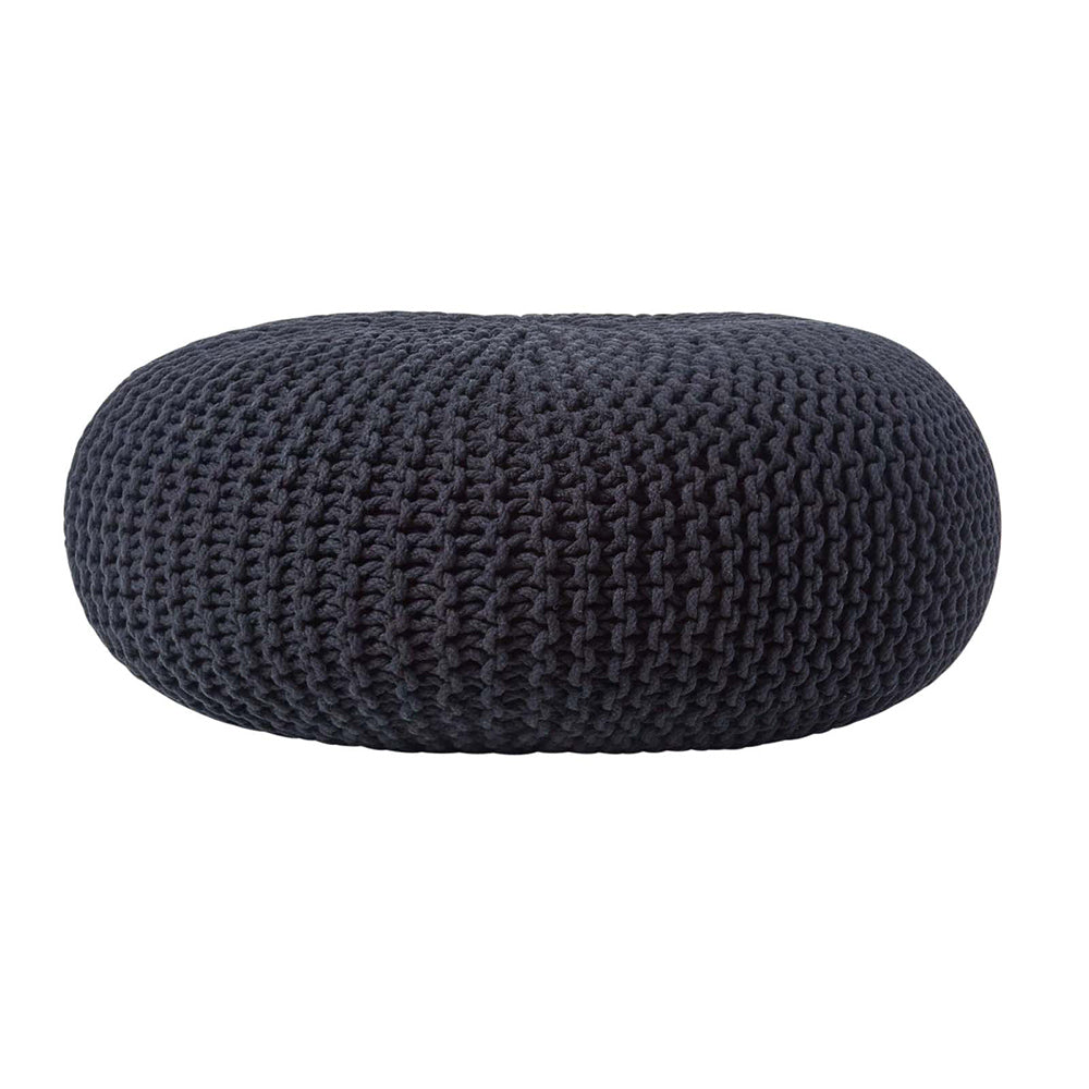 HOMESCAPES Black Large Round Cotton Knitted Pouffe Footstool